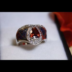 Lovely 925 Sterling Silver Red Opal Garnet Ring!